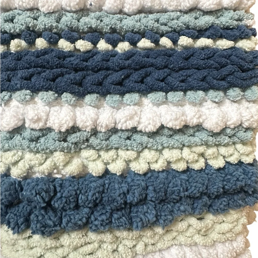 NWT Wild Sage Silvia Stripes Handloomed Blue and White Textured Bath Mat